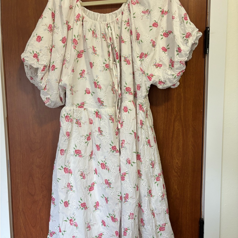 English Factory White and Pink Floral tie back Dress - Picture 3 of 7